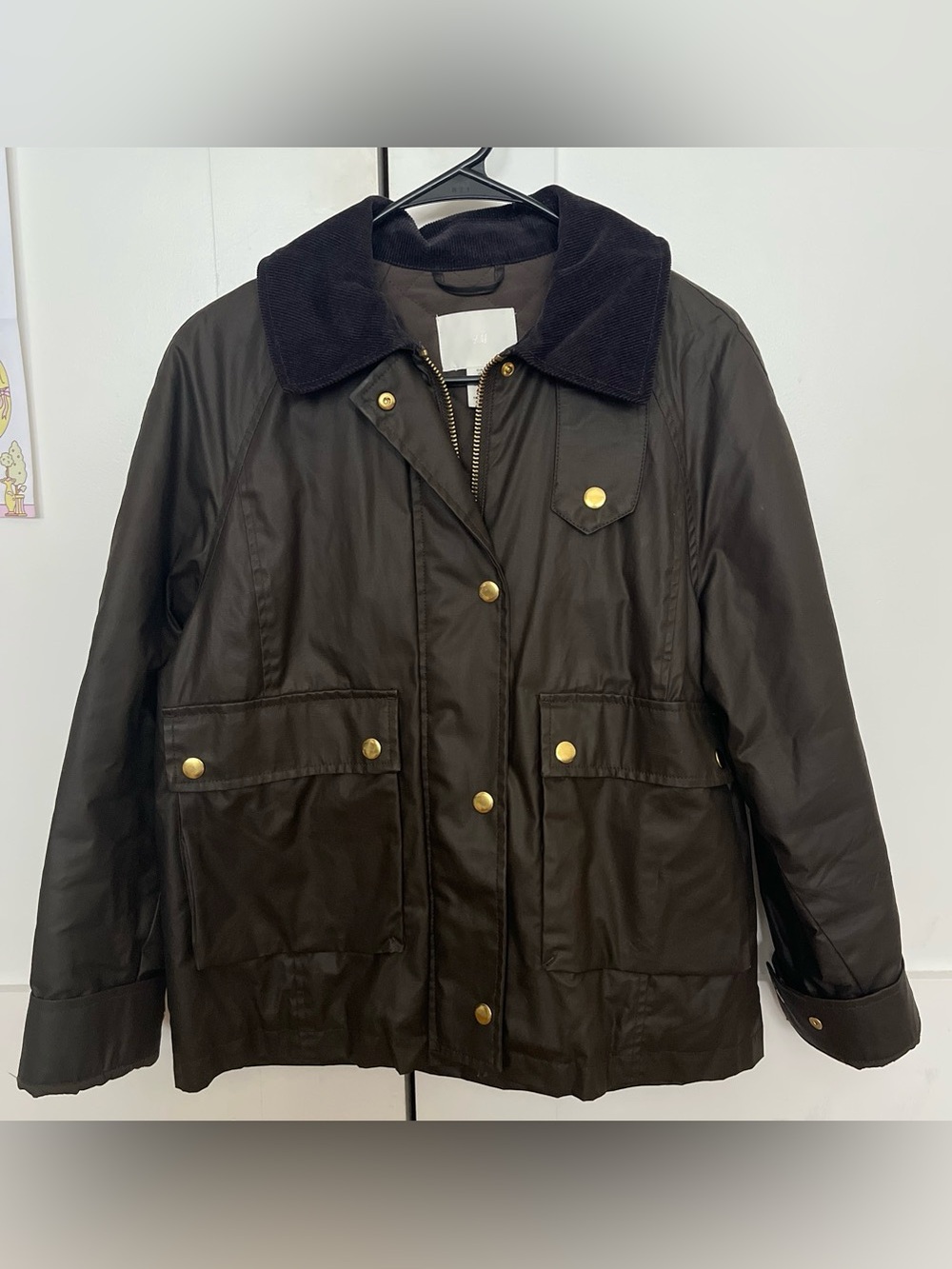 H&M Dark Olive Utility Jacket with Contrast Corduroy Collar